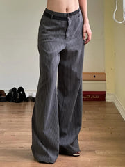 LIZAKOSHT  -  Elegant Fashion Striped Straight Pants Office Ladies Casual Loose Patchwork Wiede Leg Pants Women 2024 Summer Streetwear