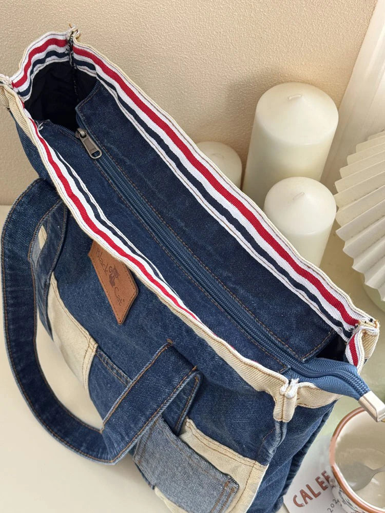 LIZAKOSHT  -  Women's Cowboy Shoulder Bag Shopping Bags Splicing Denim Handbag Fashion Simple Tote