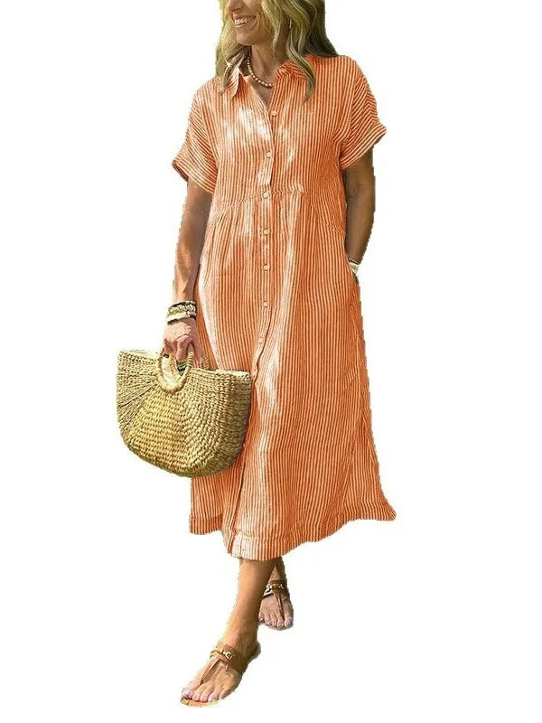 LIZAKOSHT  -  Casual Cotton Linen Midi Dr Women's Mid-Length Dr Comfortable Breathable Summer Dr Fairy T Sle ort Sve