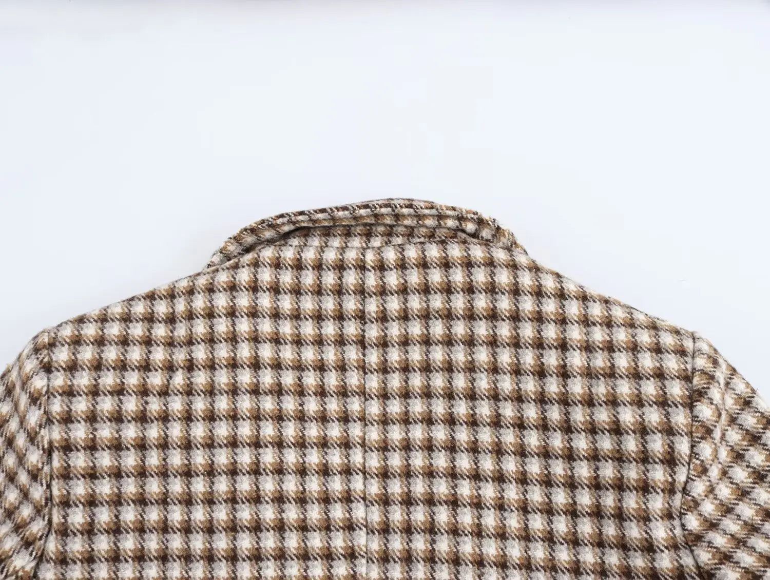 LIZAKOSHT  -  Double Breasted Plaid Pattern Woolen Overcoat Women Fashion Lapel Long Sleeve Loose Coats Lady Winter Daily Commute Coat