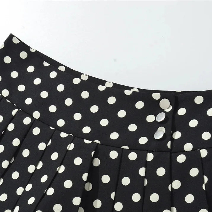 LIZAKOSHT  -  Women Button Black and White Polka Dot Print REMINI SKORT Micro-mini Skirt