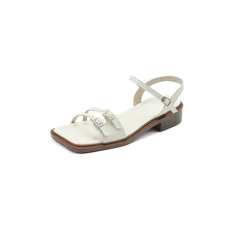LIZAKOSHT  -  new summer double buckle women sandals retro low heel narrow band gladiator sandalias mujer dress shoes summer footwear