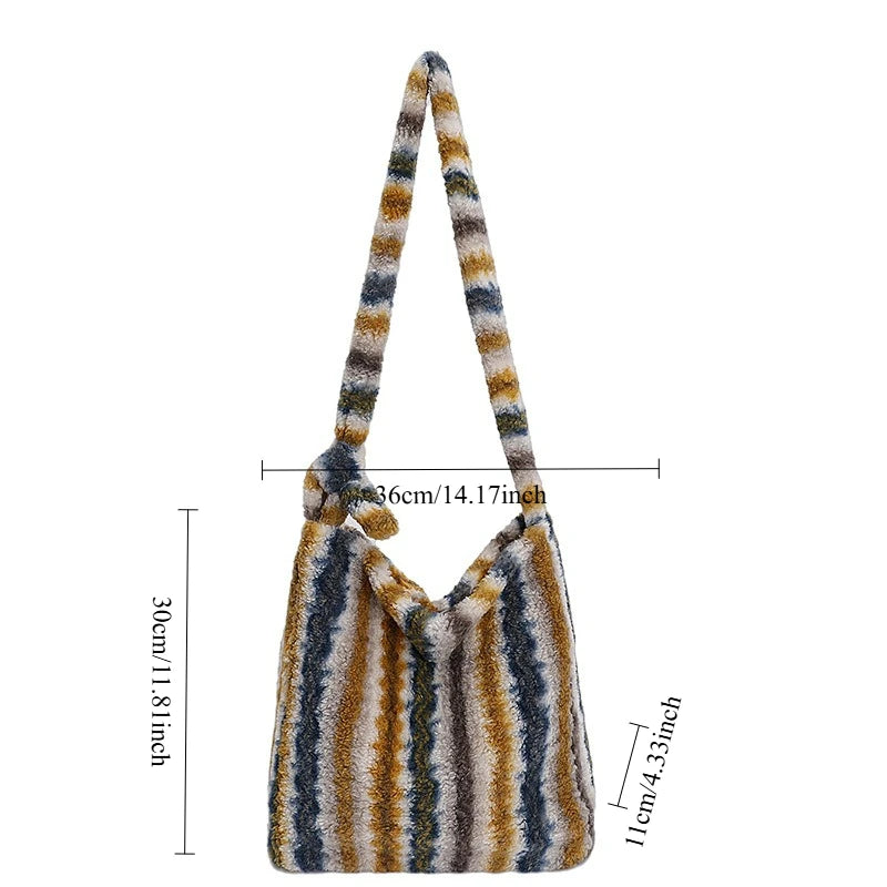 LIZAKOSHT  -  New Winter Autumn Plaid Furry Crossbody Bag Women Large Capacity Retro Shoulder Tote Bucket Bag Simple and Versatile Storage Bag