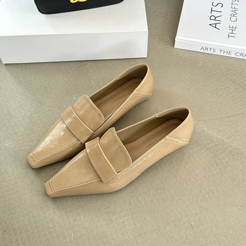LIZAKOSHT  -  Spring New Brand Women Flat Shoes Fashion Square Toe Slip On Loafer Shoes Low Heel Outdoor Dress Single Shoes New Woman