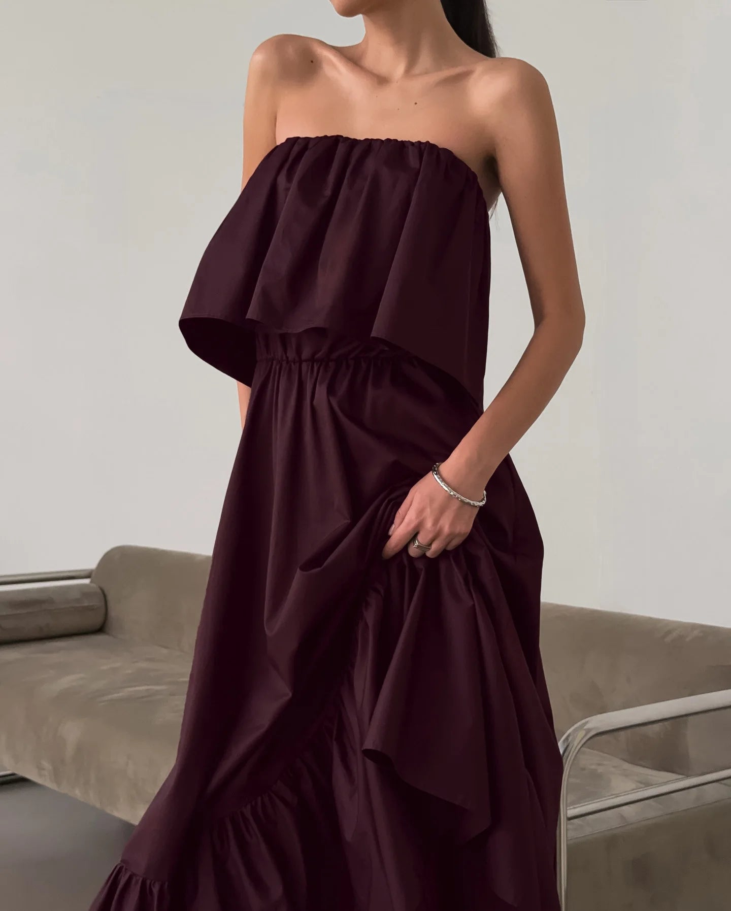 LIZAKOSHT  -  Spring and Summer New French Ruffle Edge Fashion Tube Top Temperament Dress Women's Commuter Elegant Long Dress