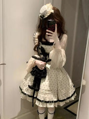 LIZAKOSHT  -  Summer Kawaii Polka Dot 2-piece Set Women Bow Cute Mini Dress + Solid Short Cardigan Daily Elegant Lolita Dress Sets New