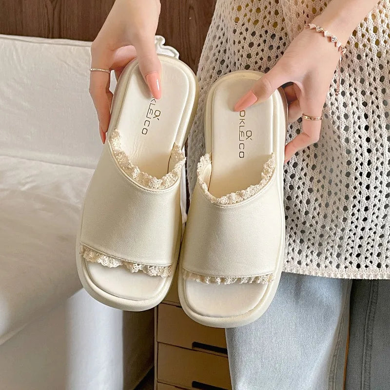 LIZAKOSHT  -  New Summer Platform Wedges Heel Women Slippers Shoes Concise Open Toe Beach Vacation Dress Slides Zapatos De Mujer