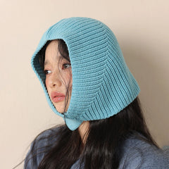 LIZAKOSHT  -   Knitted Headscarf Hat for Adults Solid Color Winter Integrated Hood Neck Face Cover Stretchy Windproof Balaclava Ski Hat 56-58cm