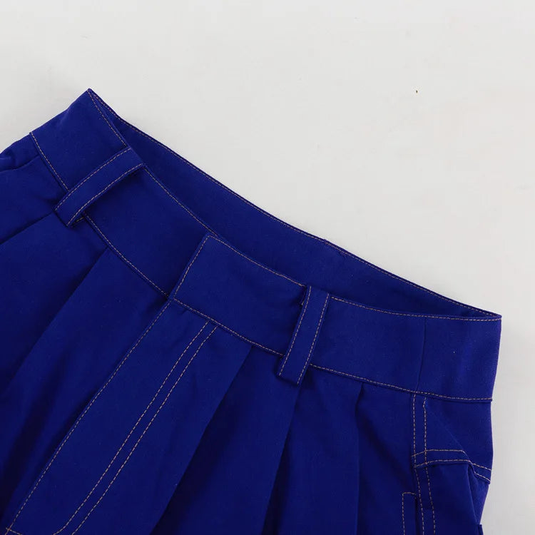 LIZAKOSHT  -  Stylish Street American Double Pocket Blue Trousers Women's Loose Straight Wide Leg Pants