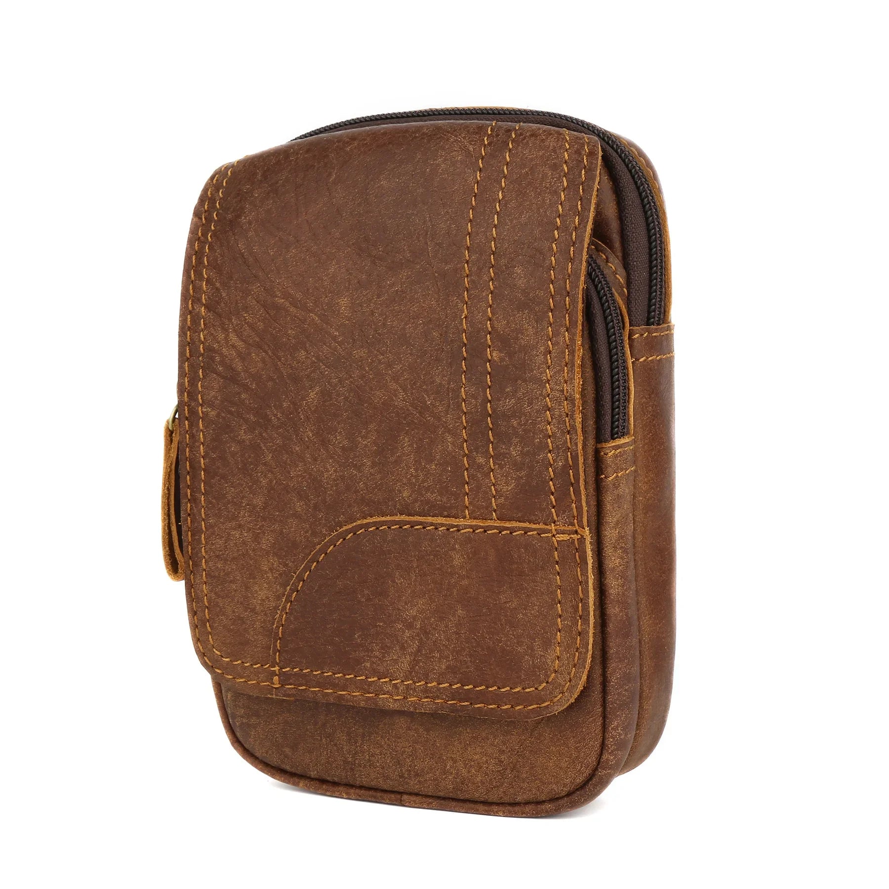 LIZAKOSHT  -  Vintage Genuine Leather Cowhide Waist Packs Men Multi Pockets Purse Zipper Belt Pouch for Outdoor Hanging Phone Bags