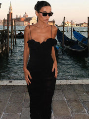 LIZAKOSHT  -  Sexy Tight Ruffly V-neck Women's Dresses Spring New Sleeveless Backless Slim Suspender Dress Female Vintage Lady Holiday Robe