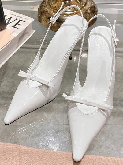 LIZAKOSHT  -  One Line Buckle High Heels Women's Slim Heels New Summer Style Bow Tie Wrap Hollowed Out Patent Leather Sandals