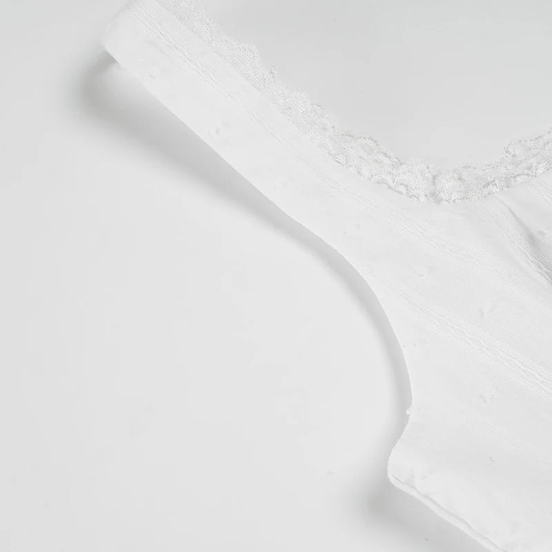 LIZAKOSHT  -  Textured Fabric Lace Trim Tank Top Elegant Tie-up Bow Single-breasted Sleeveless Tops French Style Slimming Camisole