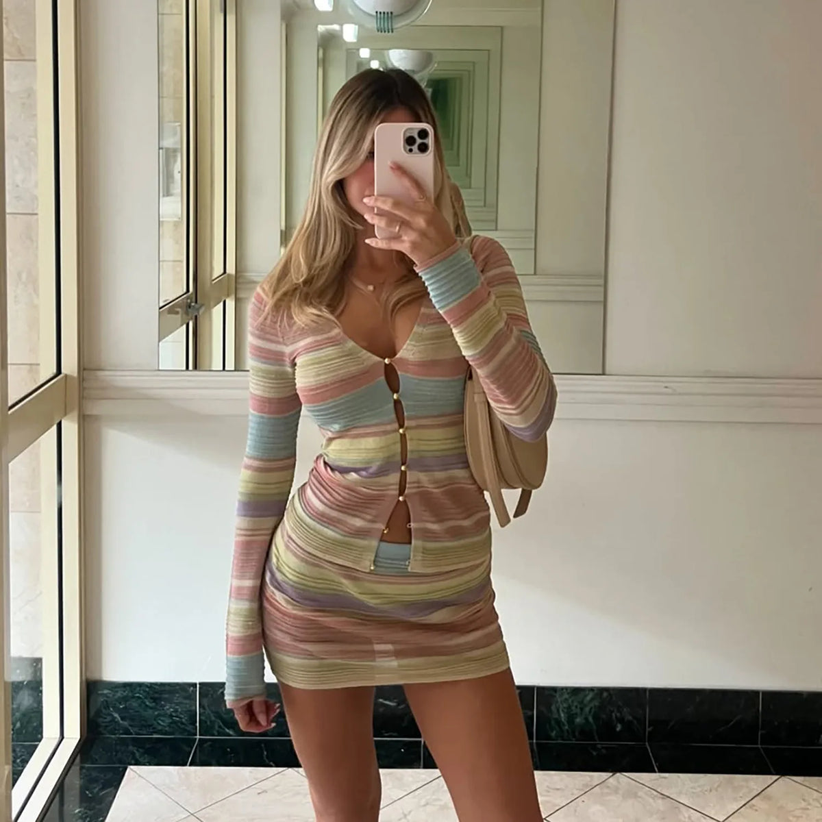 LIZAKOSHT  -  Y2K Knit Coords Set Women's Sheer Cardigan with Matching Mini Skirt Sweet Sexy Lounge Dress Outfit Bodycon Mini Skirts