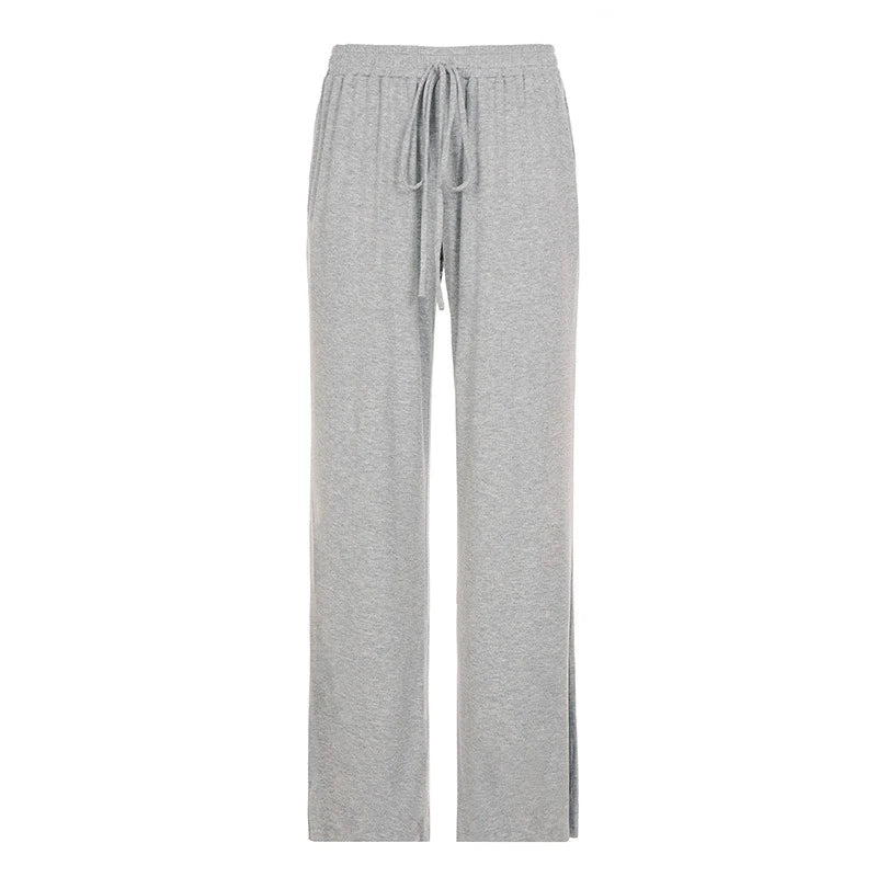 LIZAKOSHT  -  Simple Leisure Gray Elastic Drawstring Pockets Patchwork Straight Sweatpants New Comfort Fashion Street Sporty Bottoms
