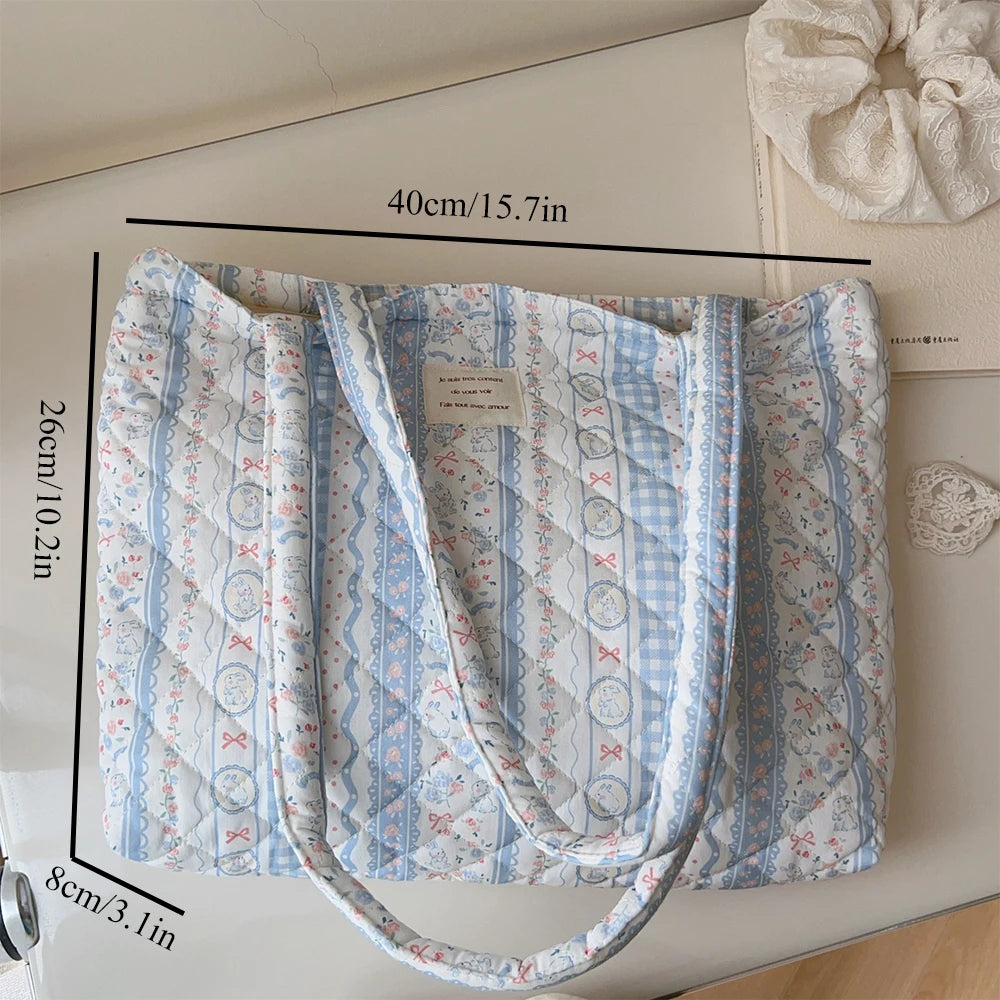 LIZAKOSHT  -  Floral Quilted Tote Bag For Women Large Capacity Soft Handbag For Winter Daily Use Thickened Design Shoulder Bag
