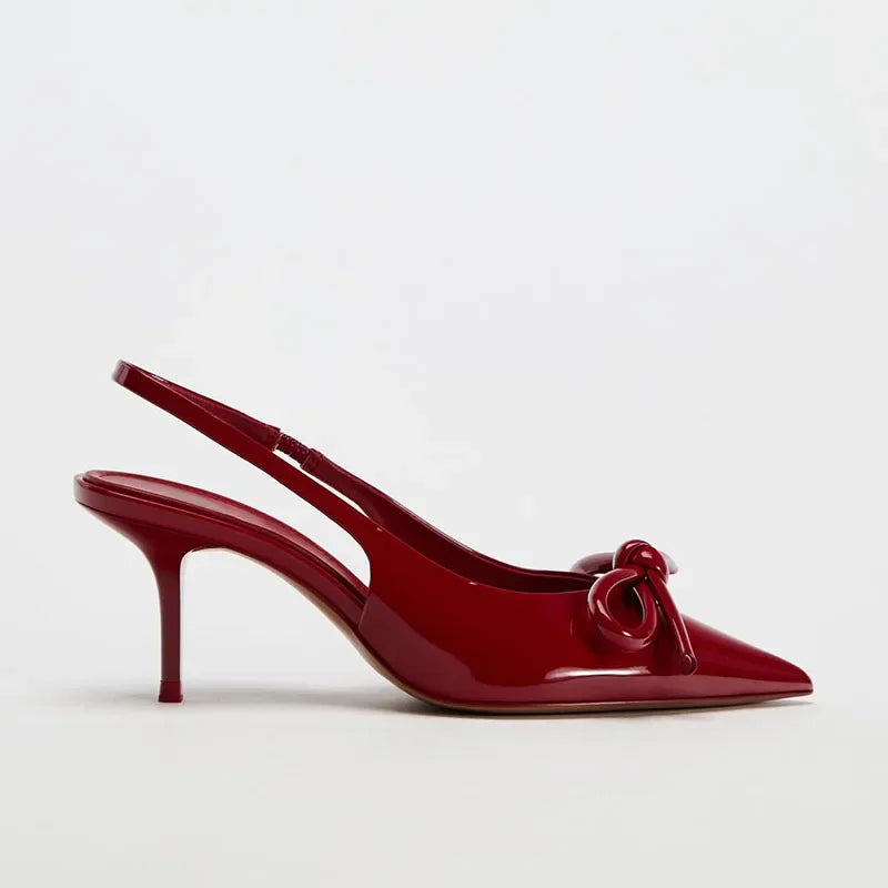 LIZAKOSHT  -  Luxury Designer Ladies Slingbacks Pumps Sweet Bow Elegant Pointed Toe Stilettos Patent Leather Party Wedding Shoes for Women