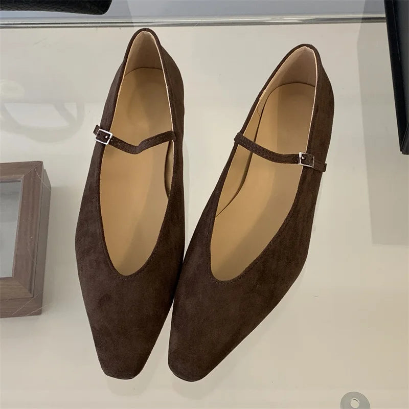 LIZAKOSHT  -  Spring New Women Pointed Toe Shallow Buckle Strap Ladies Casual Ballet Soft Leather Eelgant Dress Shoes