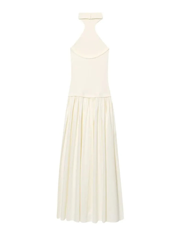 LIZAKOSHT  -  Sexy Halter Spliced Long Dress Women Solid Backless Sleeveless Midi Dresses 2025 New Summer Elegant Evening Gown Party Dresses