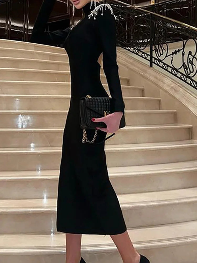 LIZAKOSHT  -  Spring Summer Women New Slim Maxi Dress, Backless Loungewear Long Sleeve Party Dress, O-Neck Zipper Fashion Ladies Dress Vestido