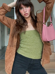 LIZAKOSHT  -  Woman Clothing Solid Green Knitted Corset Y2K Streetwear 2025 Autumn Female Sweater Tank Tops Sexy Slim Vest Crop Top