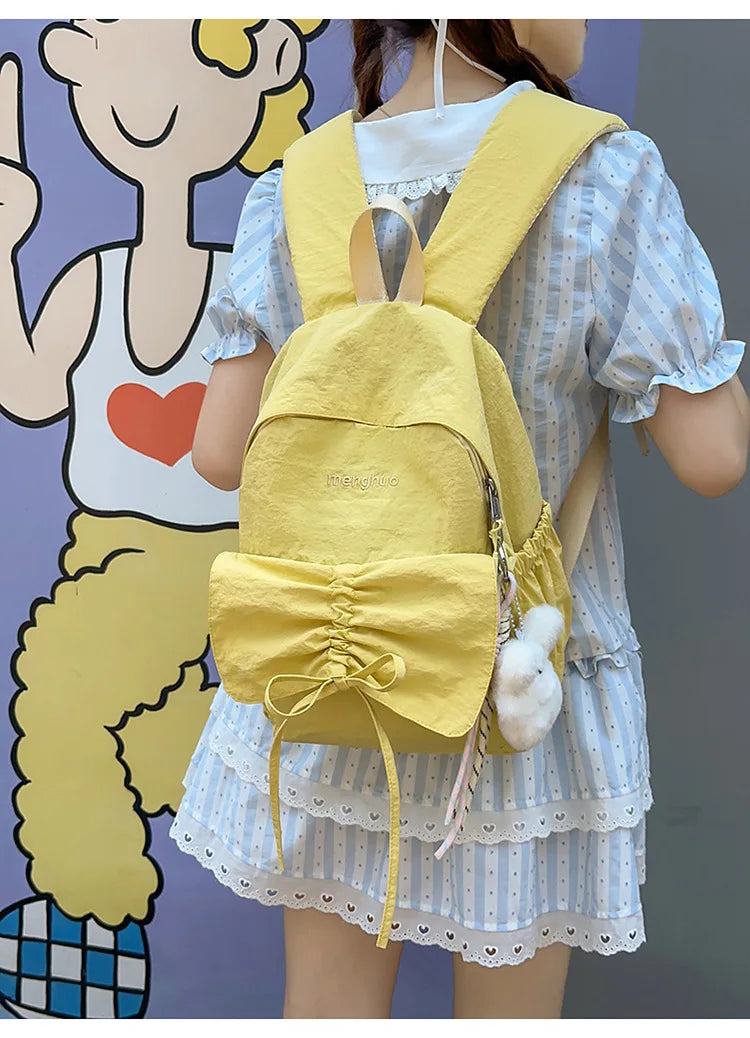 LIZAKOSHT  -  Junior High School Girl Backpack Summer New College Style Bow School Backpack Fashion Candy Colored Pleated Backpack School Bag