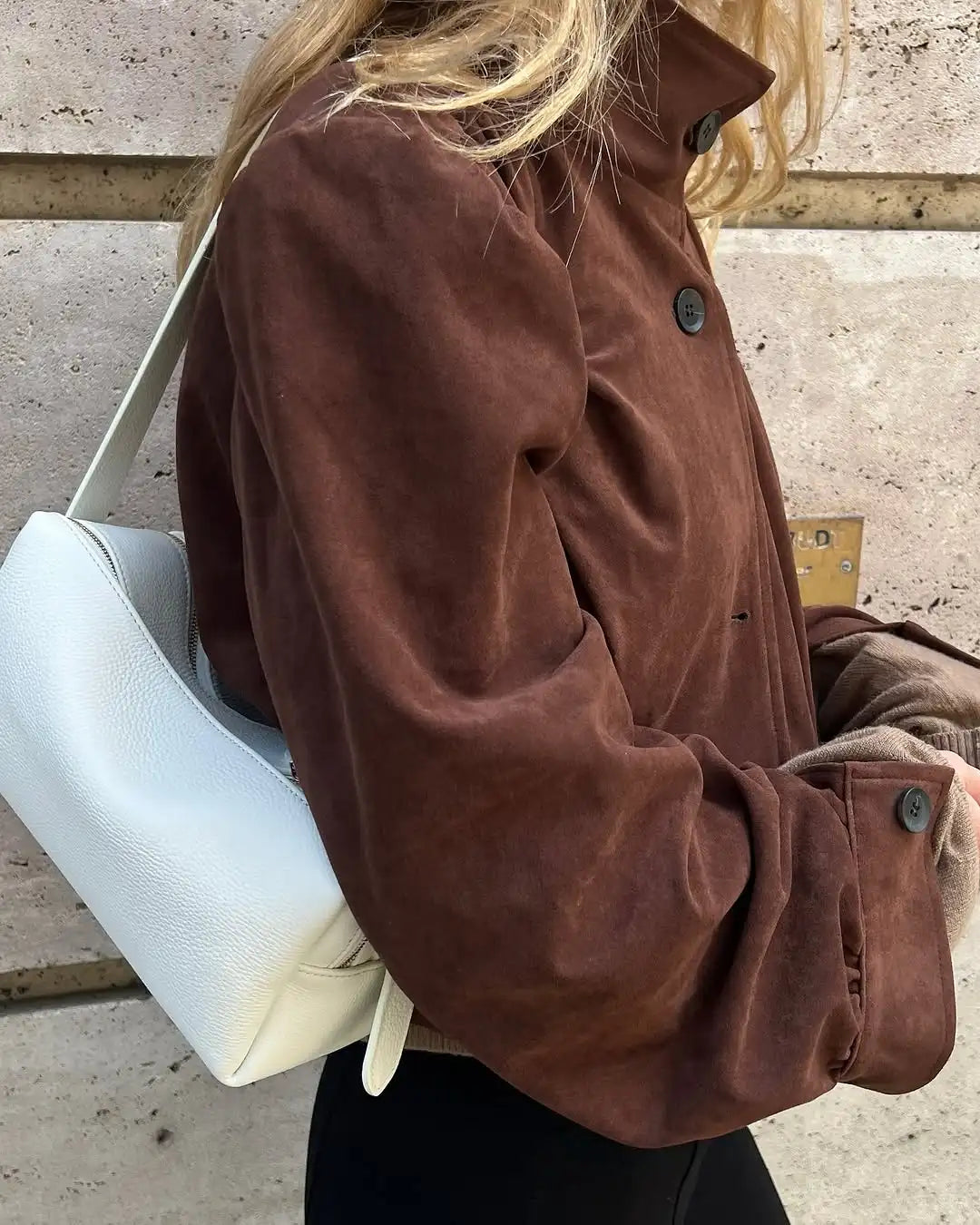 LIZAKOSHT  -  Retro Brown Suede Short Jacket Elegant Women Stand Collar Full Sleeves Single Breasteds Loose Coats Autumn Chic Lady Street Wear