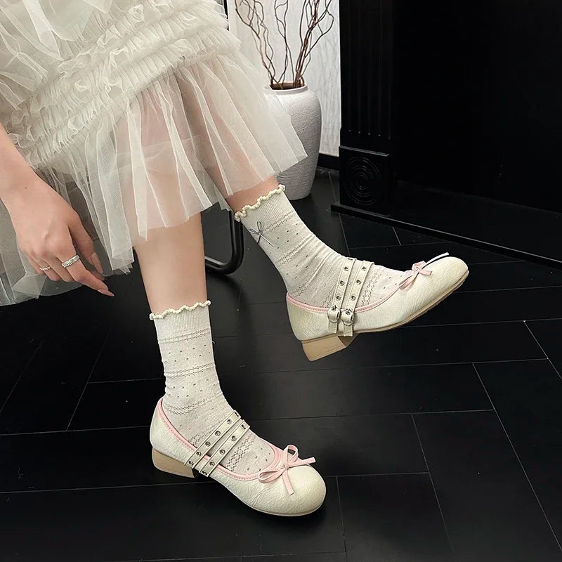 LIZAKOSHT  -  Lolita Style Sweet Low Heel Women Mary Jane Shoes Designer Buckle Strap Pumps Ladies Eelgant Floral Print Dress Leather Shoes