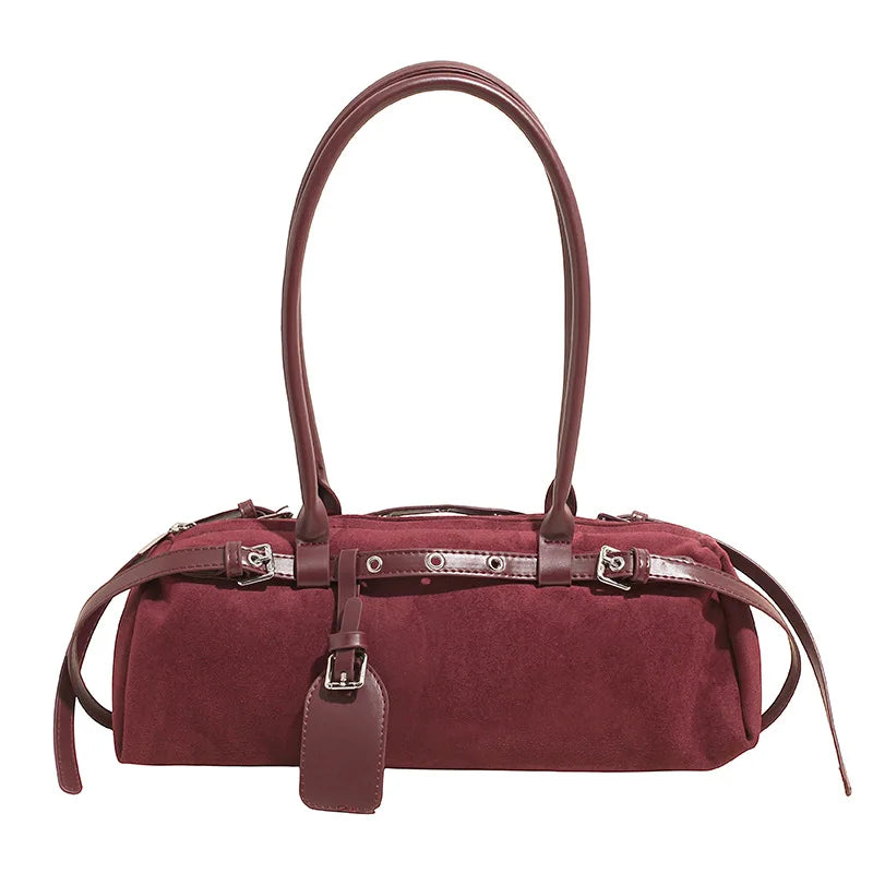 LIZAKOSHT  -  Vintage Faux Suede Shoulder Bag for Women Handbags tassel Female Armpit bag Designer ladies totes burgundy bolsa feminina