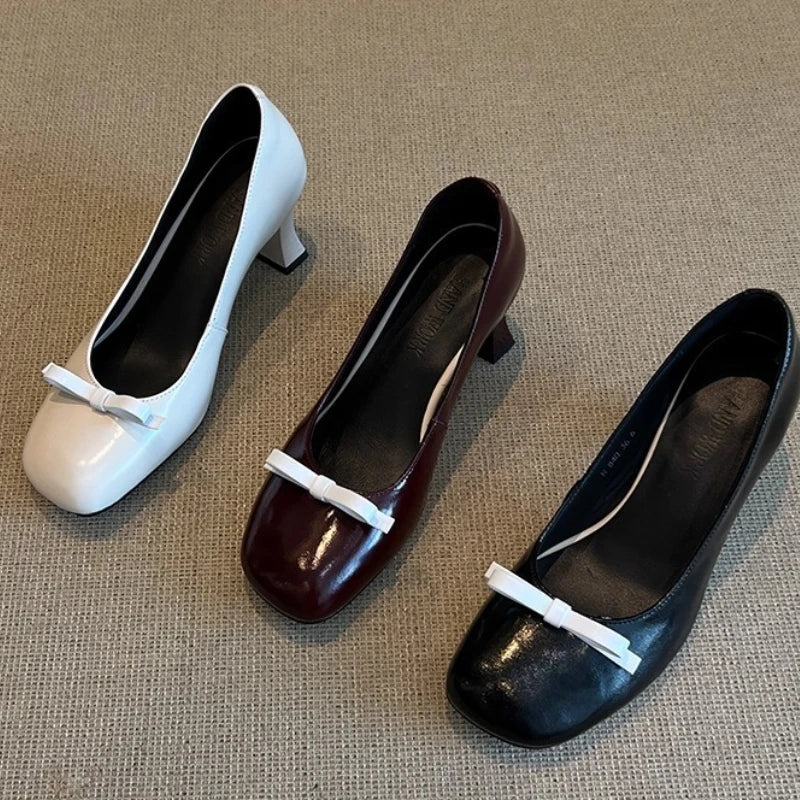 LIZAKOSHT  -  New Designer Chunky Heel Mary Jane Shoes for Women Sweet Bowknot Decoration Elegant Dress Pumps Retro Lightweight Autumn Heels