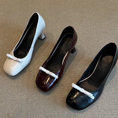 LIZAKOSHT  -  New Designer Chunky Heel Mary Jane Shoes for Women Sweet Bowknot Decoration Elegant Dress Pumps Retro Lightweight Autumn Heels
