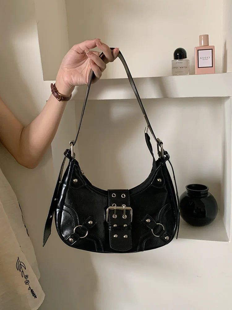 LIZAKOSHT  -  Fashion Rivets Women Armpit bag PU leather Female Shoulder messenger Bag ladies Hand bag Sac A Main black handbag bolsa totes