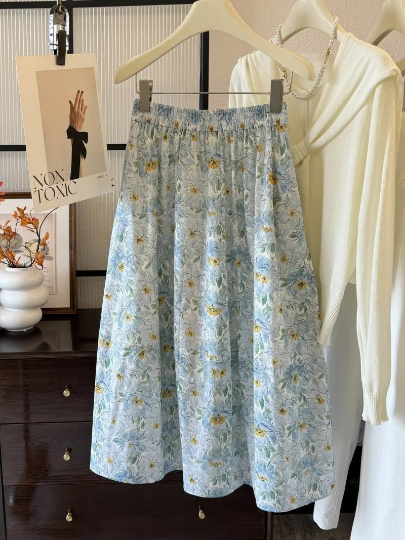 LIZAKOSHT  -  New Arrival Women Summer Flower Print Long Cotton Skirt High Waist A-Line Boho Maxi Skirts Faldas Femme Streetwear