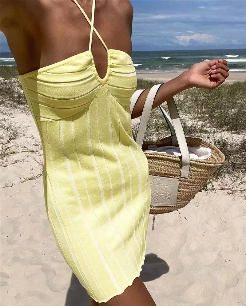 LIZAKOSHT  -  New Wrap Chest Knit Dr Beach Vaion Strapl Netie Women's Dr mid Waist Rabbit Fur ort Skirt Svel