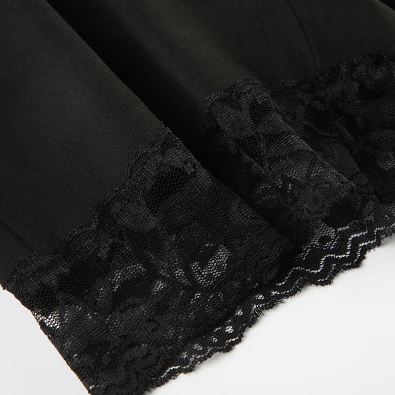 LIZAKOSHT  -  Sweetown Slim Black Lace Trim Playsuit Women Sexy Comfortable Long Sleeve Classical Rompers 2024s New Chic