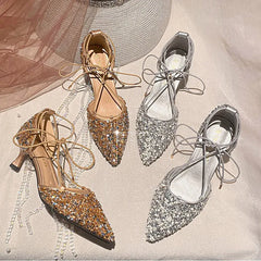 LIZAKOSHT  -  Fashion Women 5.5cm High Heels Sexy  Party Bling Pumps Lady Sequins Strappy High Heels Female Pumps Elegant Pointed Toe Stiletto