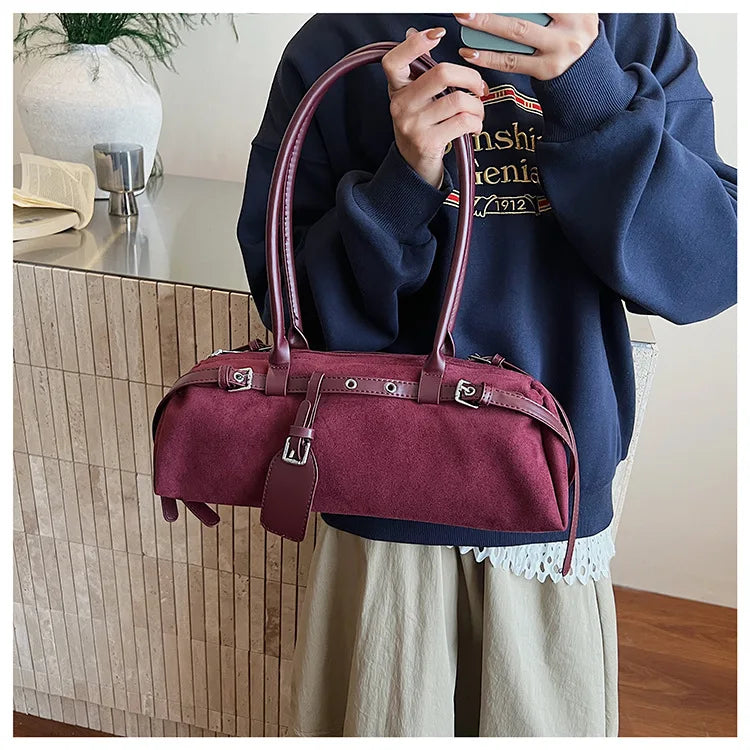LIZAKOSHT  -  Vintage Faux Suede Shoulder Bag for Women Handbags tassel Female Armpit bag Designer ladies totes burgundy bolsa feminina