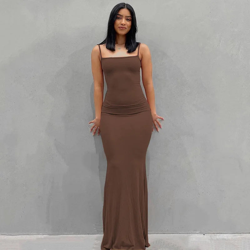 LIZAKOSHT  -  Fashion Elegant Temperament Pure Desire Sexy Long Milk Silk Wrap Dr Women's Summer Basic Thin Fabric Mid Waist Gown Tail Skirt