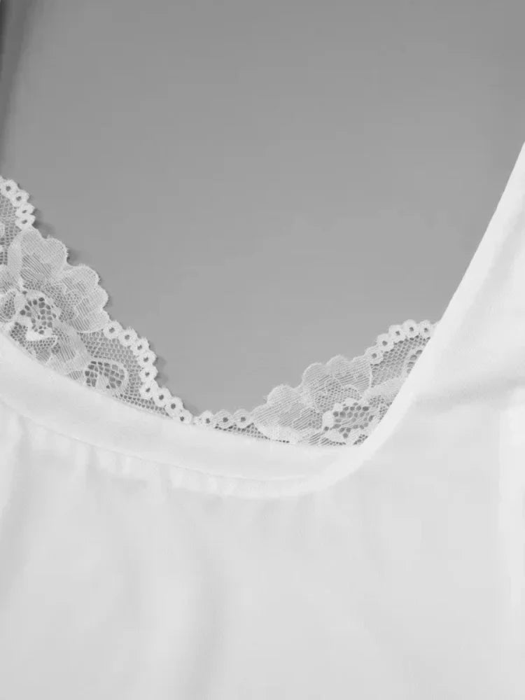 LIZAKOSHT  -  Solid Lace Tank Tops Women Sexy V-neck Backless Streetwear Spaghetti Patchwork Cropped Y2k Top New Women Chic Lace Vest