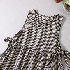 LIZAKOSHT  -  Summer Mori Girl Literary Artistic Vest Dress Cotton Linen Plaid Cover Strapless Sleeveless One-Piece Long Skirt