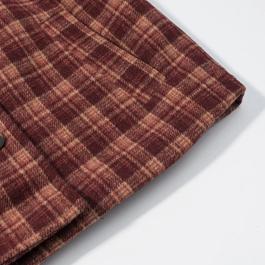 LIZAKOSHT  -  Autumn And Winter Retro Stand Collar Single-Breasted Plaid Jacket Women Outerwear