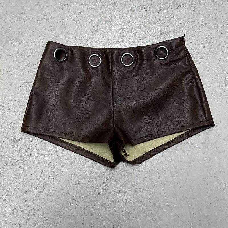 LIZAKOSHT  -  Motorcycle Style Faux Pu Leather Hole High Waist Vintage Summer Vintage Club Hot Sexy Short Pants Tight Slimming Bottoming