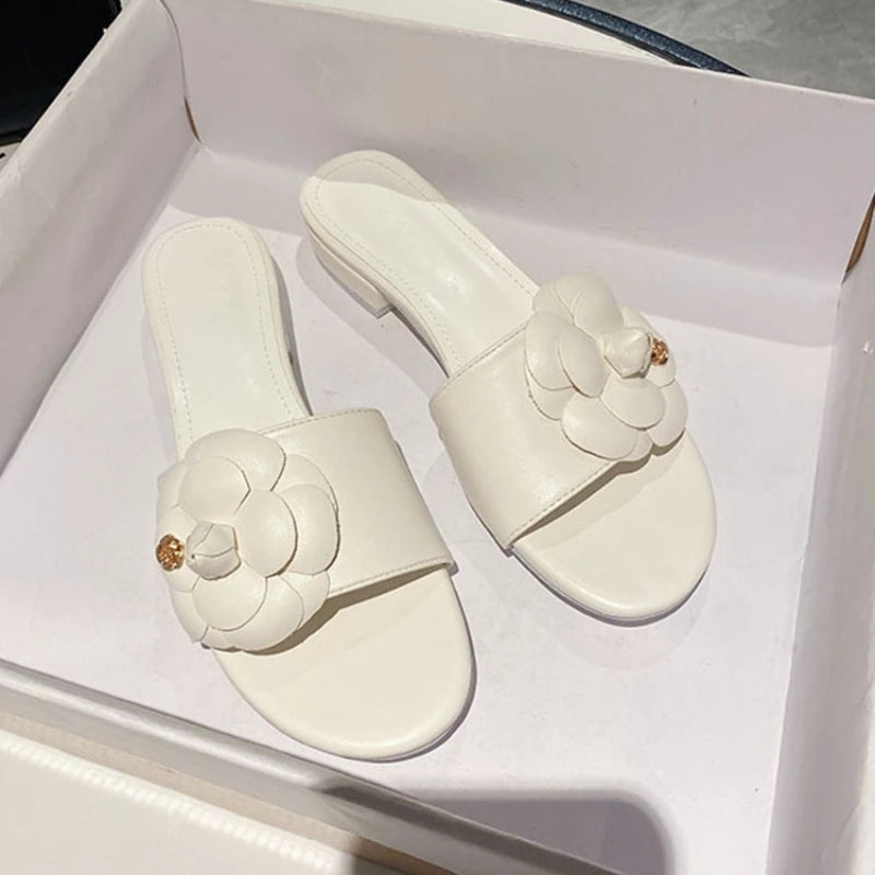LIZAKOSHT  -  Flower Designer Women's Slippers Summer Casual Slides Female Fashion Vacation Low Heel Comfortable Beach Sandals Women