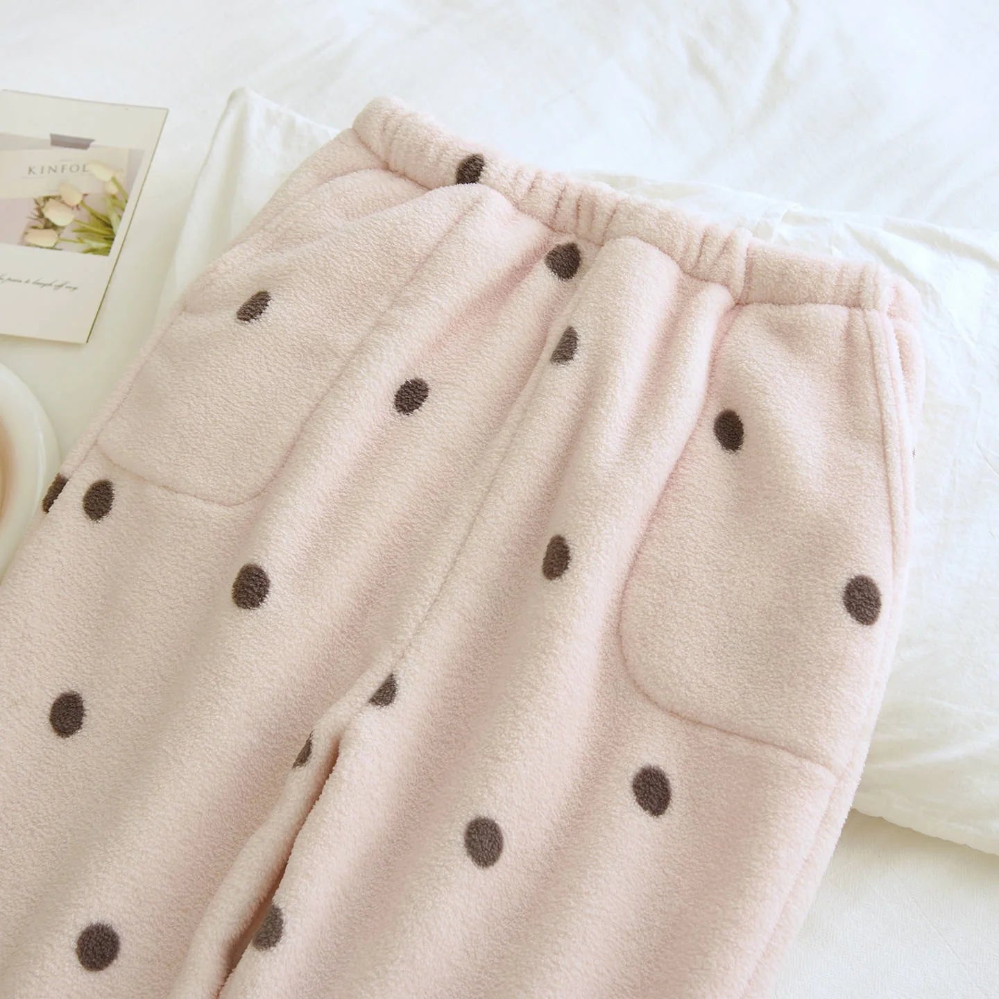 LIZAKOSHT  -  Winter Polar Fleece Women Trousers Sleep Pants NEW Woman Pajamas Pants Polka Dot Bottoms Sleepwear Women Homewear