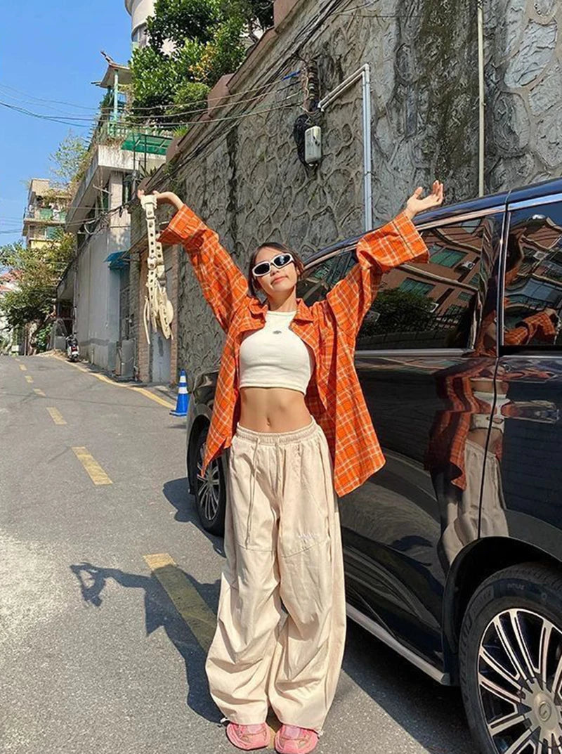 LIZAKOSHT  -  Women Striped Jazz Dance Pants Blue Loose Casual Lazy Wide Leg Pants Harajuku Y2K Summer American Streetwear Cargo Pants