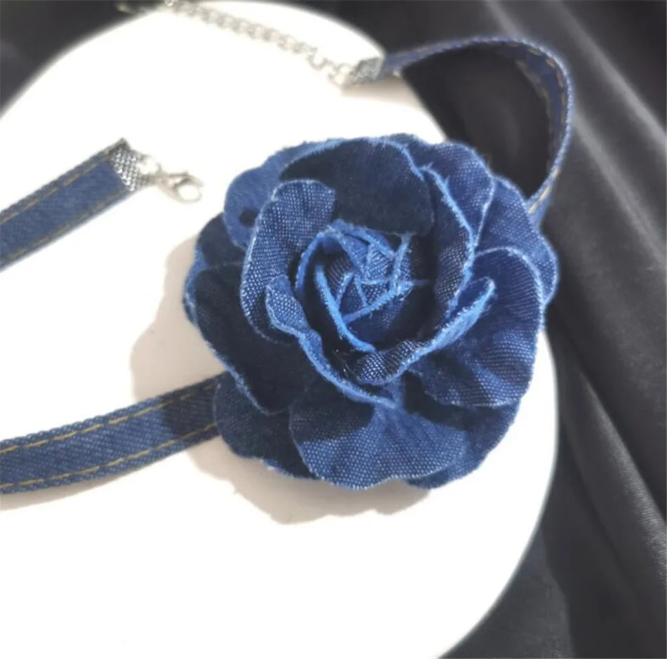 LIZAKOSHT  -  Vintage Blue Jean Layers Flower Chokers Necklaces for Lolita Girl Women Necklace Dress Jewelry D1396
