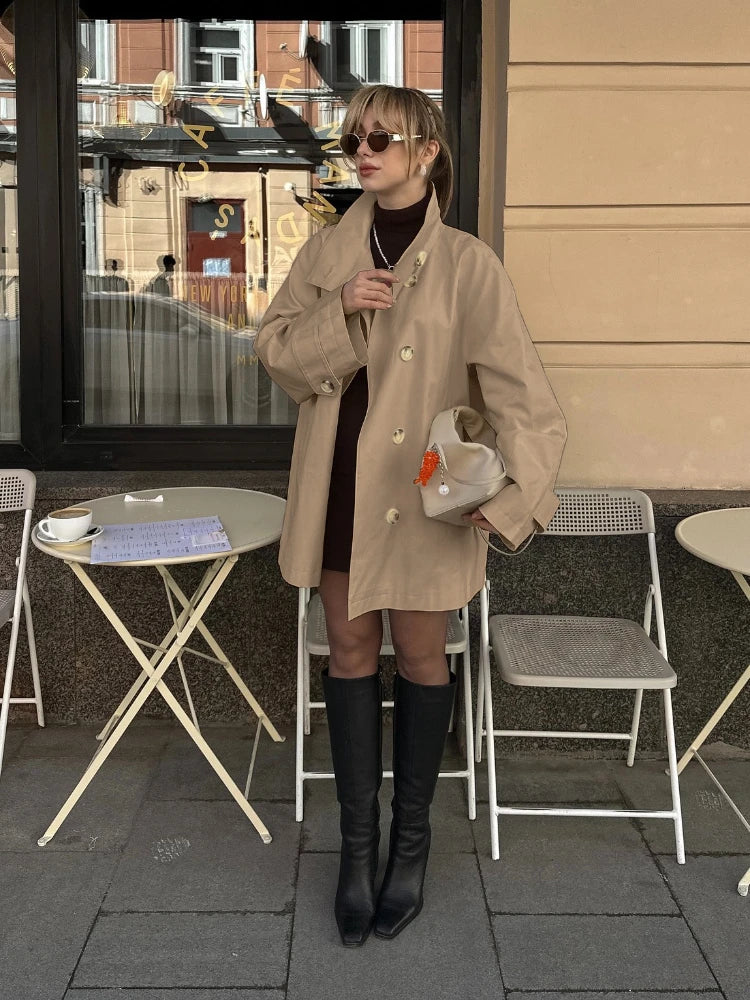 LIZAKOSHT  -  Vintage Trench Coats for Women 2025 Autumn Turn-down Collar Single Breasted Outerwears Streetwear Ladies Windbreaker Tops