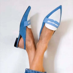 LIZAKOSHT  -  Pointed Toe Blue Mules Shoes Casual Women Flat Women's Shoes With Trip Band