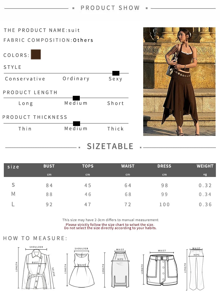 LIZAKOSHT  -  Puss Sexy Summer 2Piece Set Women Y2K Patchwork Lace Halter Backless Sleeveless Tops+Irregular Hem Skirts Matching Suits