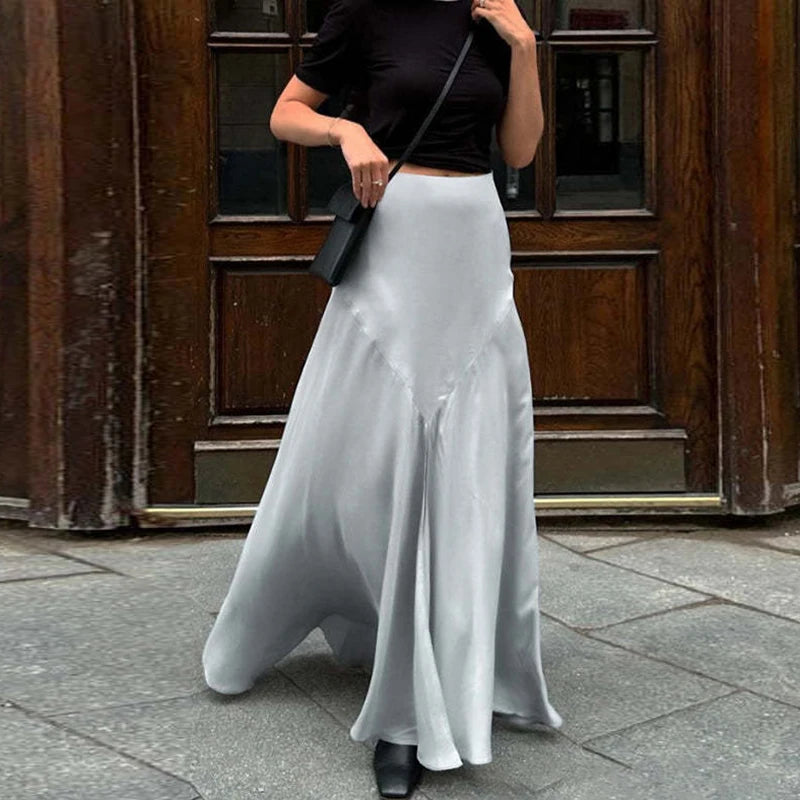 LIZAKOSHT  -  New Solid Color High Split Wrap Hip Skirts Elegant Slim Mermaid Half Skirts Fashion Temperament Commute Satin Long Skirts Women